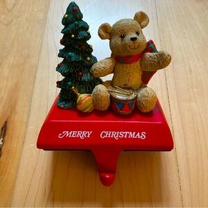 Vintage Santa’s Workbench Teddy Bear Hand Painted Resin Stocking Holder